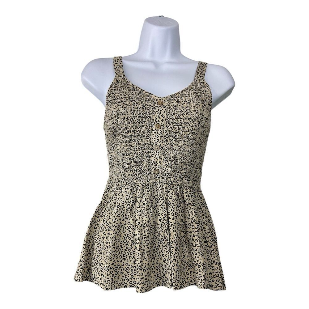 Japna Womens Sleeveless Babydoll Top Size XS Leopard Print Y2K Coquette‎ Flowy
